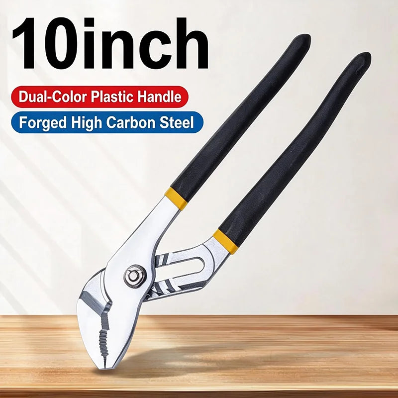 10-Inch Water Pump Pliers with Multi-Position Adjustment - High Carbon Steel, Serrated Jaws for Secure Grip on Pipes & Nuts
