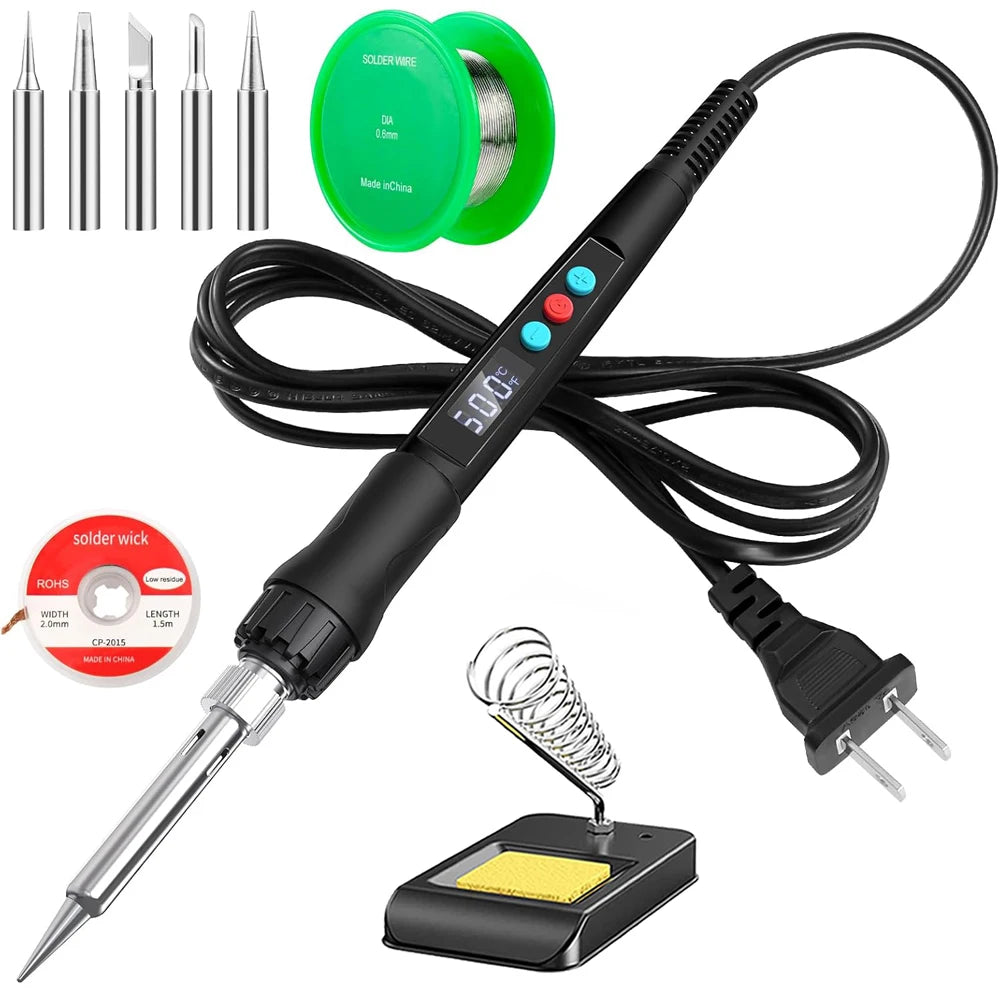Soldering Iron Kit, 60W LED Digital Solder Iron Soldering Gun kit with Ceramic Heater, Adjustable Temperature Soldering Kit