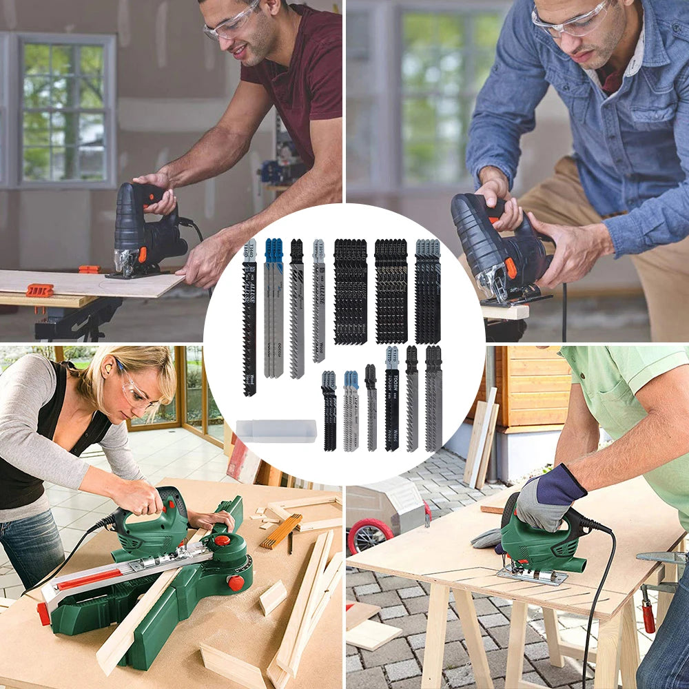 48Pcs Jigsaw Blades Set T-Shank High Carbon Steel Jig Saw Blades for Wood Plastic Metal Cutting Blade for DEWALT/Bosch/Metabo