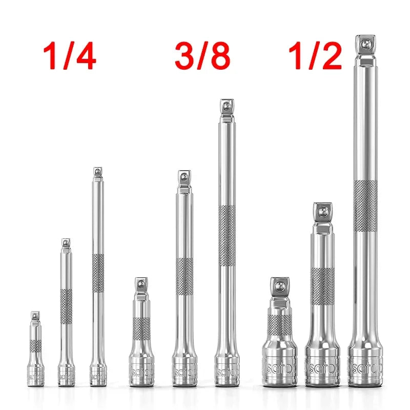 Socket Ratchet Wrench Extension Bar 1/4" 3/8" 1/2" 50/100/150/250mm Ratchet Wrench Socket Extender Hand Adjustment Hand Tools