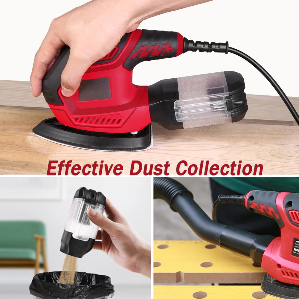 Detail Sander 1.6A 200W 14000 RPM Compact Sander Efficient Dust Collection System with 2pcs Polishing Pads & 20pcs Sandpapers