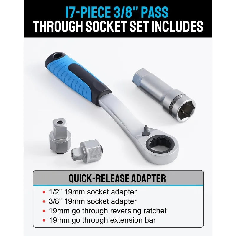 17PCS Ratchet Socket Wrench Kit Auto Repairing Tool Set Car Maintenance Ratchet Torque Wrench Combo Professional Socket Set for