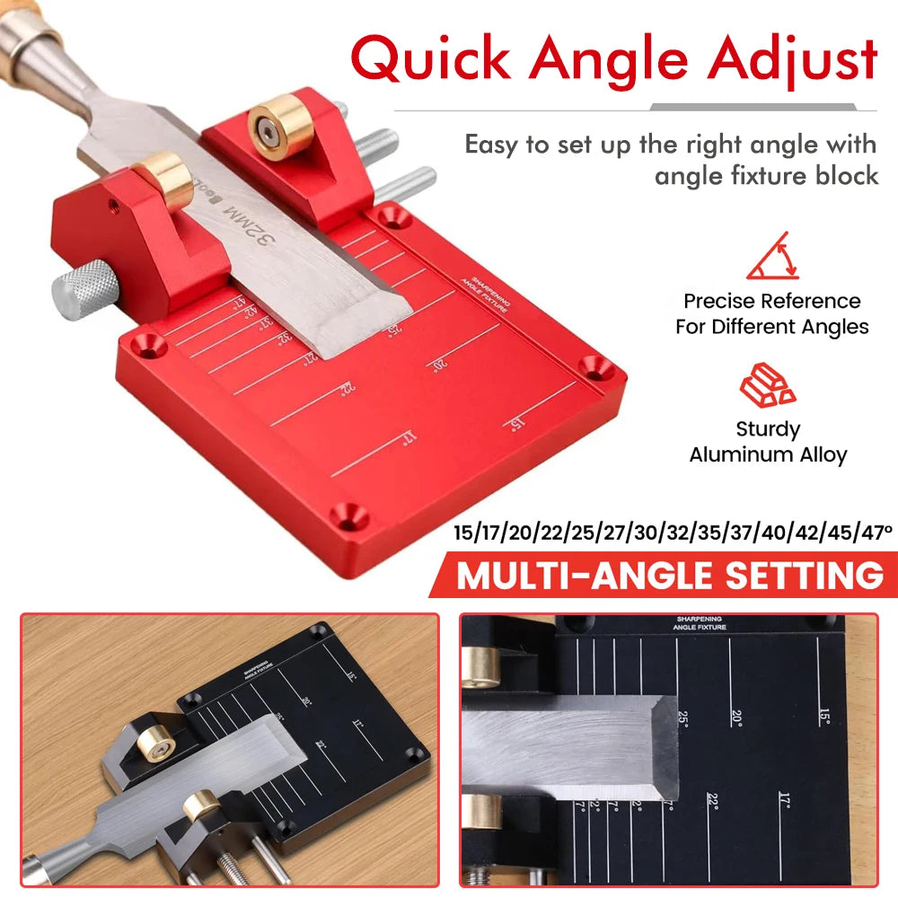 Chisel Plane Blade Sharpening Jig, Adjustable Honing Guide with Brass Rollers for Woodworking Tools