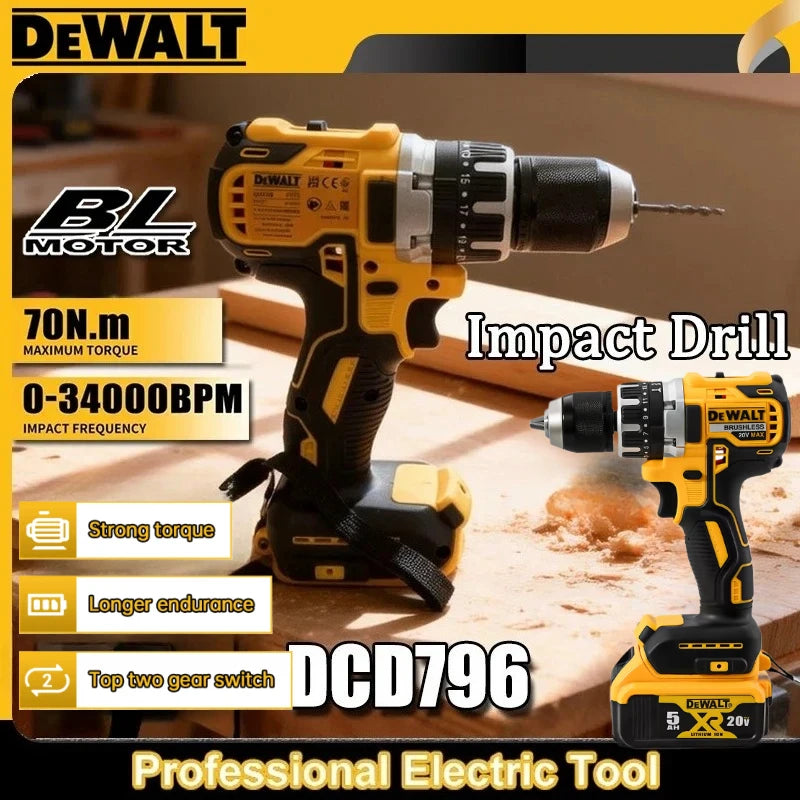 Dewalt DCD796 Cordless Brushless Impact Drill Brushless Drive Compact Drill Rechargeable Portable Power Tools
