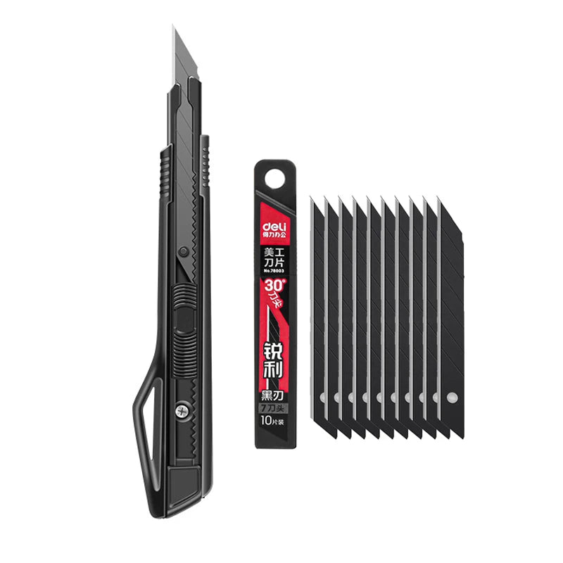 9mm Utility Knife Box Cutter,30 Degree Angle Sharp Precise Carbon Steel Blades Self Locking Cardboard Package Cutting Opener