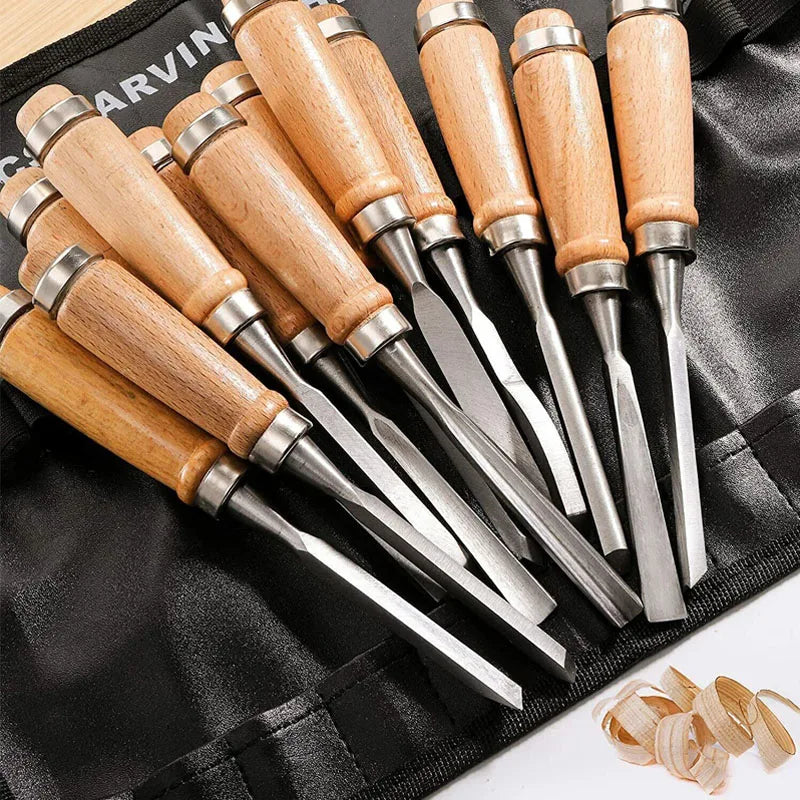 12 PCS Wood Carving Chisel Set Hand Tool Professional Woodworking Gouges Steel Consruction An Carpentry Tools for Woodworking