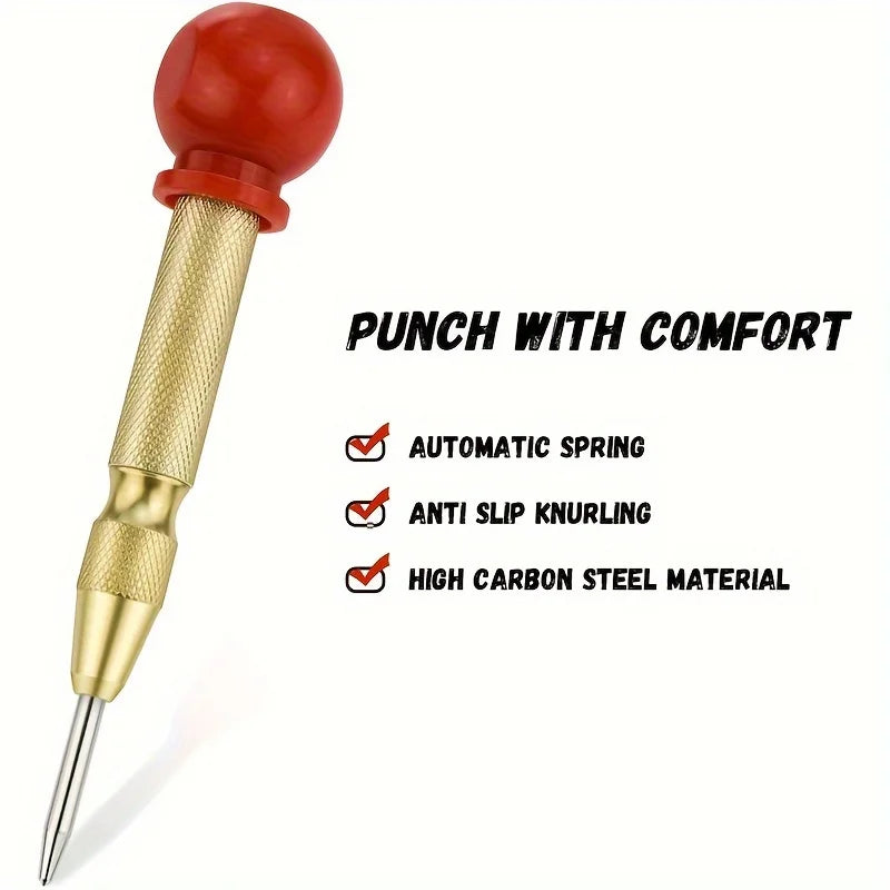 5inch Automatic Center Center Punch with Spring & Cushion Cap for Metal, Wood, Glass, Plastic - Golden Hand Tool
