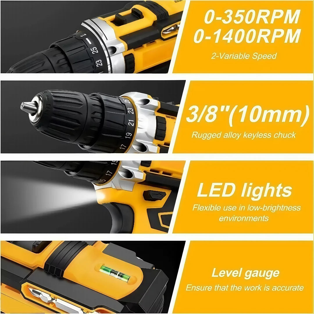 Cordless Power Drill 21V Handheld Lithium Battery Charging Electric Portable Multi-Function Impact lithium Drill
