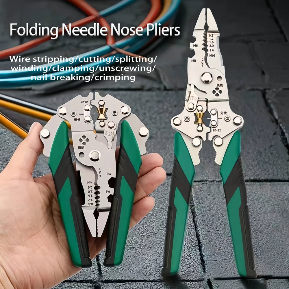 Wire Stripper Foldable Cable Cutter Stripper Pliers Multi-Function Electrician Hand Tool For Wires Cutting Crimping Winding