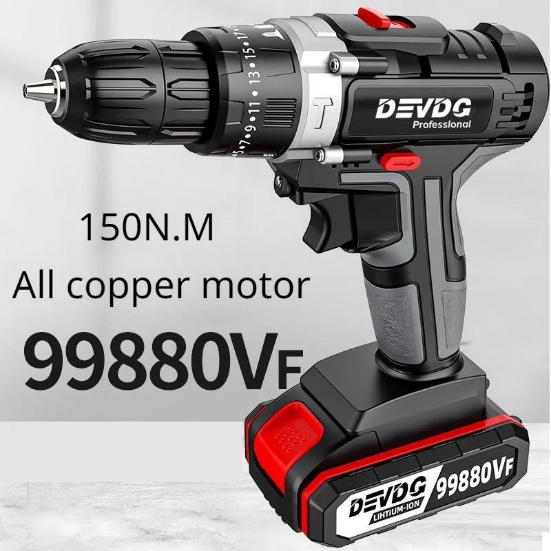 Electric Cordless Impact Drill, High-Power Electric Drill, Lithium Battery, Electric Screwdriver, Power Tool, 650W 16.8V, 150N.m