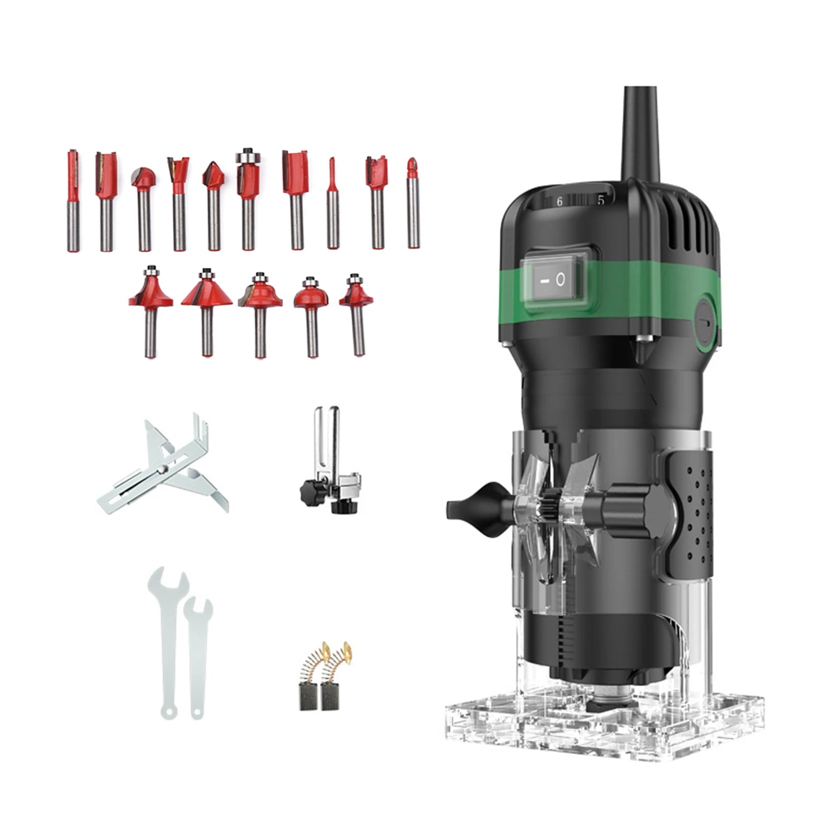 Router Tool 800W Compact Palm Wood Router Tool for Woodworking Electric Hand Trimmer Cutting Tool with 15Pcs 1/4in Router Bits