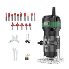 Router Tool 800W Compact Palm Wood Router Tool for Woodworking Electric Hand Trimmer Cutting Tool with 15Pcs 1/4in Router Bits