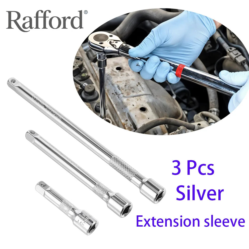 Rafford 3Pcs 1/4" Socket Ratchet Wrench Extension Bar Set - 50/75/100mm Extender, Universal Hand Tool for Auto Repair & DIY