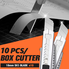 3 Pack Utility Knife Box Cutter Retractable, Compact Box Knife for Cartons, Cardboard and Boxes, with 10 Piece 18mm Wider