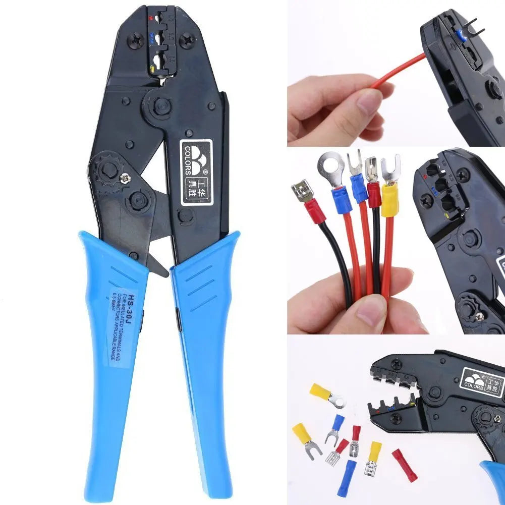 Professional Insulated Wire Terminals Connectors Ratcheting Crimper Tool for 22-10AWG HS-30J Wire Crimping Tool