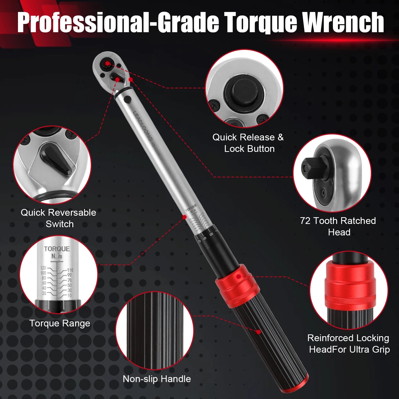 Upgraded Torque Wrench 1/4'' 3/8'' 1/2'' Drive Click Torque Wrench Dual-Direction Adjustable 72-Tooth Ratchet Handle
