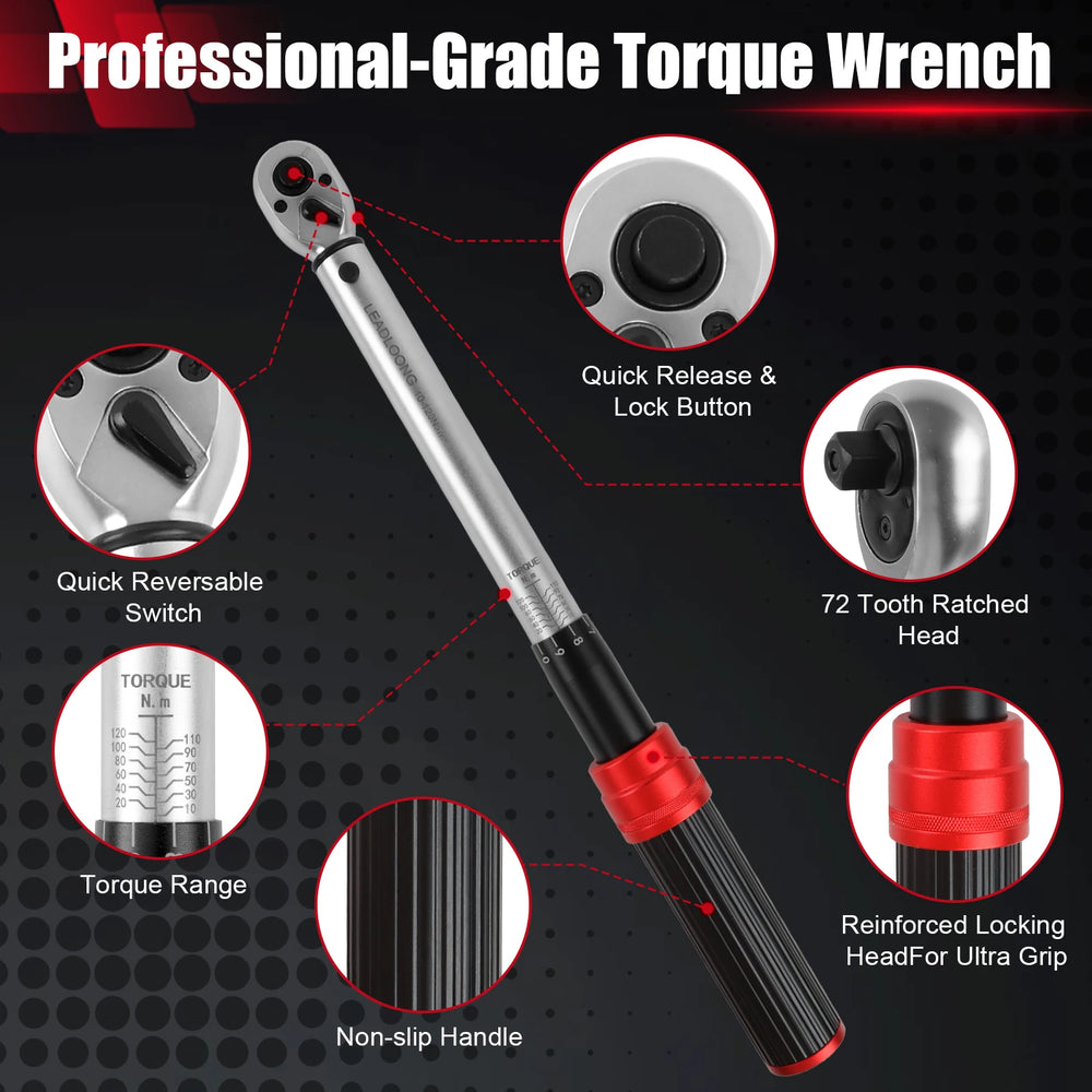 Upgraded Torque Wrench 1/4'' 3/8'' 1/2'' Drive Click Torque Wrench Dual-Direction Adjustable 72-Tooth Ratchet Handle