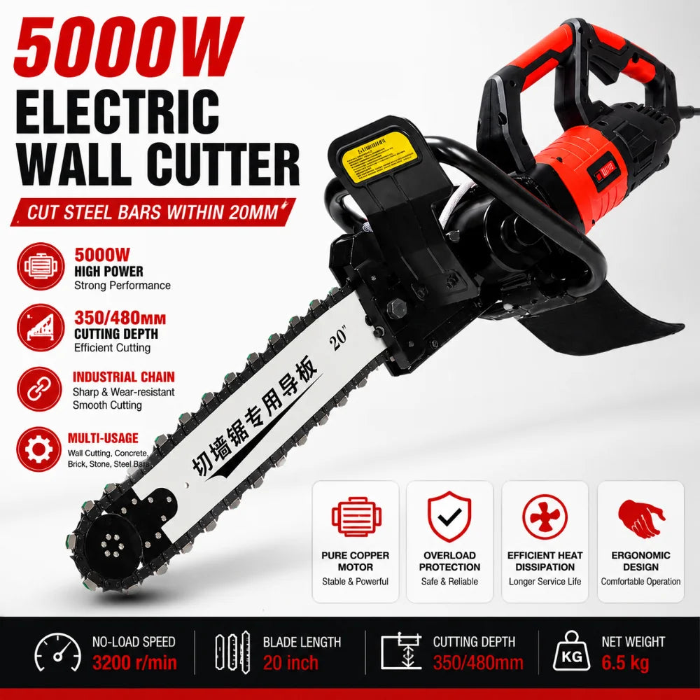 Electric Concrete Wall Cutter 5000W High Power Chainsaw Cutting Machine, Chainsaw Multi-Function Slotting Tool for Building