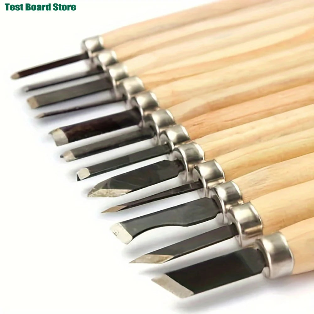 12pcs Wood Carving Chisels Set for Basic Cutting & Detailed Woodworking DIY Hand Tools Gouges Knife Kit