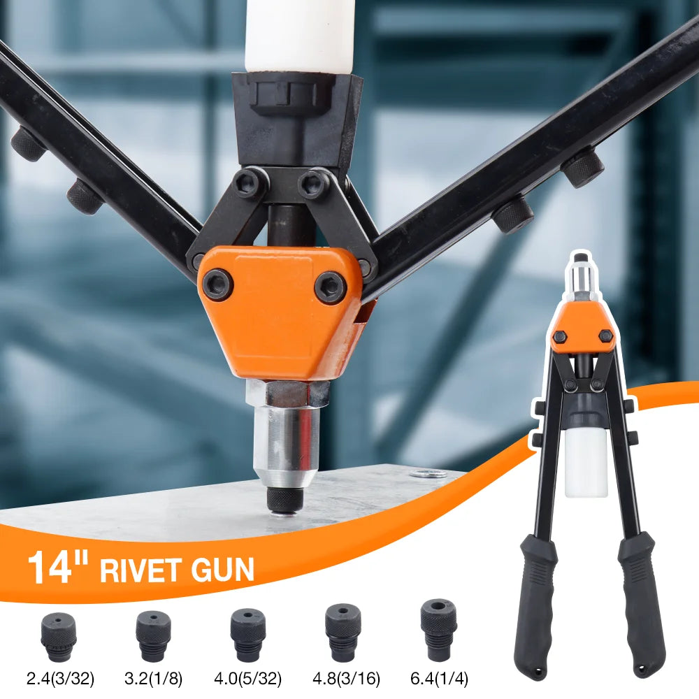 Rivet Gun Set, Manual Riveting Tool, Suitable For 2.4/3.2/4.0/4.8/6.4mm Rivets Home Rivet Gun Including 250 Rivets 5 Drill Bits