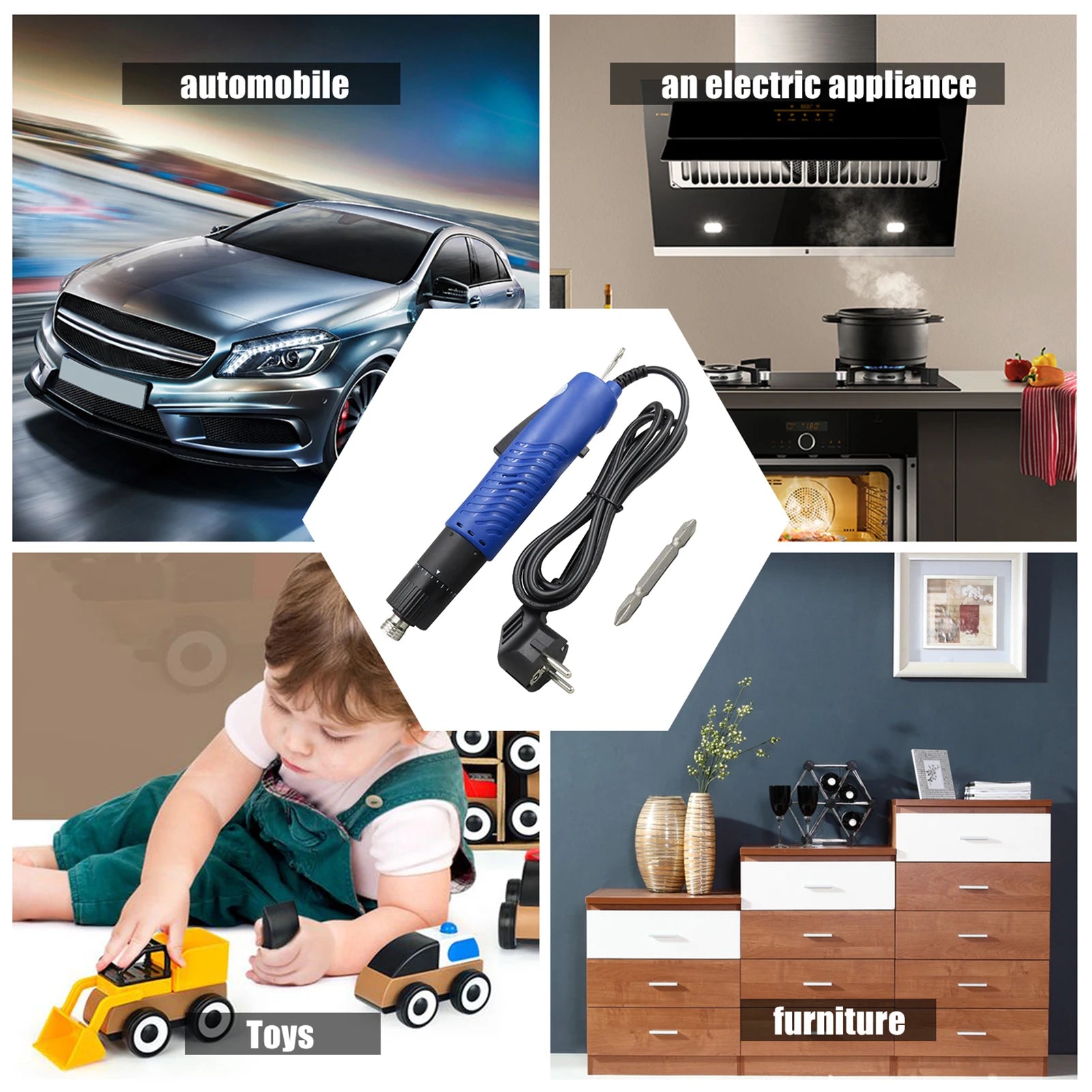 Electric Screwdriver Handheld Corded Electric Screw Driver Adjustable Torsion 1/4-in Screw Bit Diameter Repair Tool