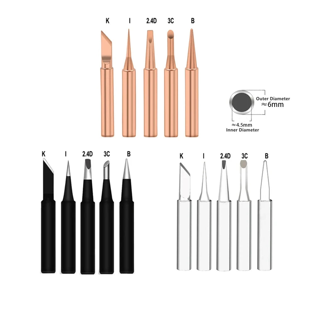 5Pcs I+B+K+2.4D+3C soldering iron pure copper 900M soldering iron head set inside hot bare copper electric soldering iron tip