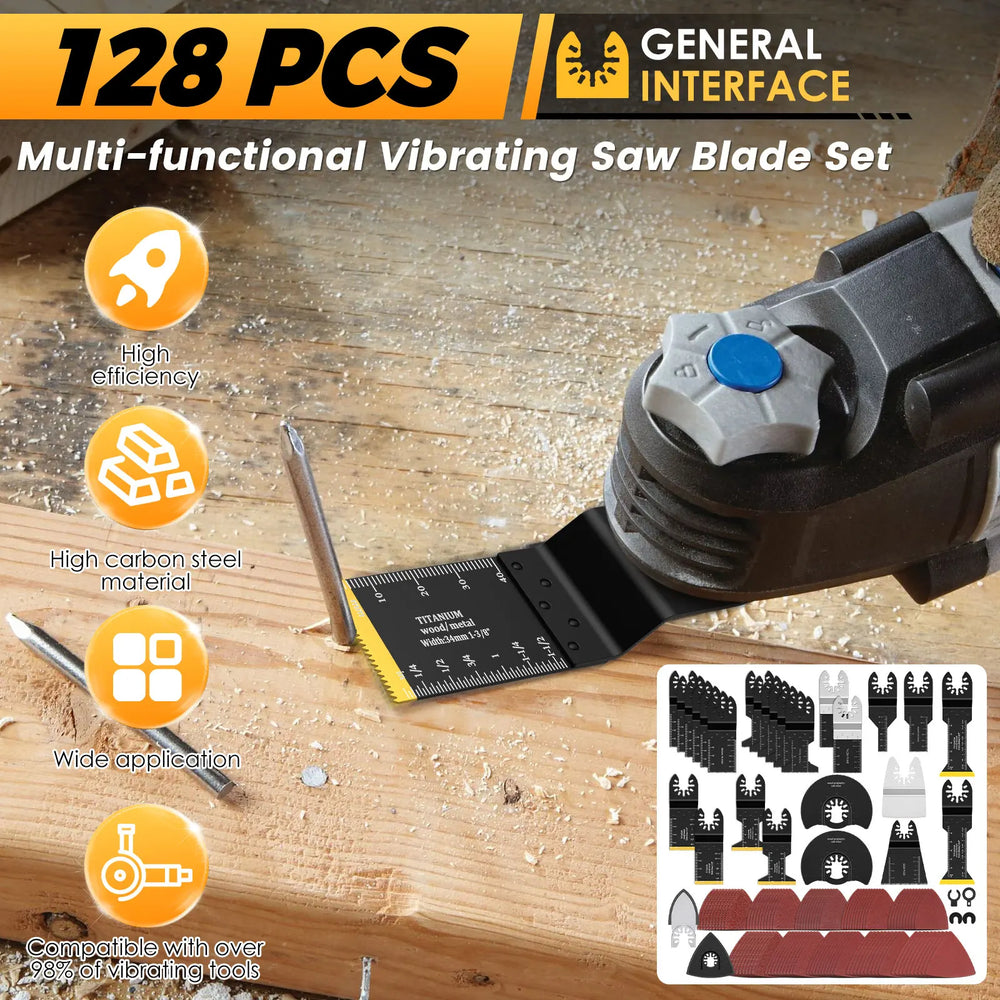 128PCS Oscillating Tool Blade with Scraper Sandpaper Sanding Disc and Adapter Oscillating Tool Accessories for Cutting and