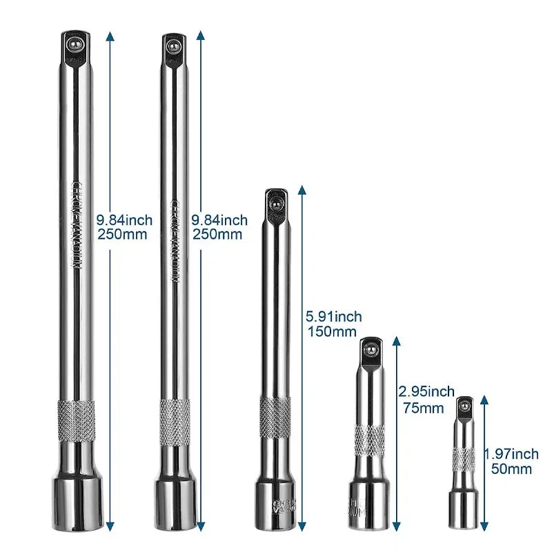 Socket Ratchet Wrench Extension Bar 1/4" 3/8" 1/2" 50/75/100/125/150/250mm Long Bar Steering Sleeve Connecting Rod Accessories