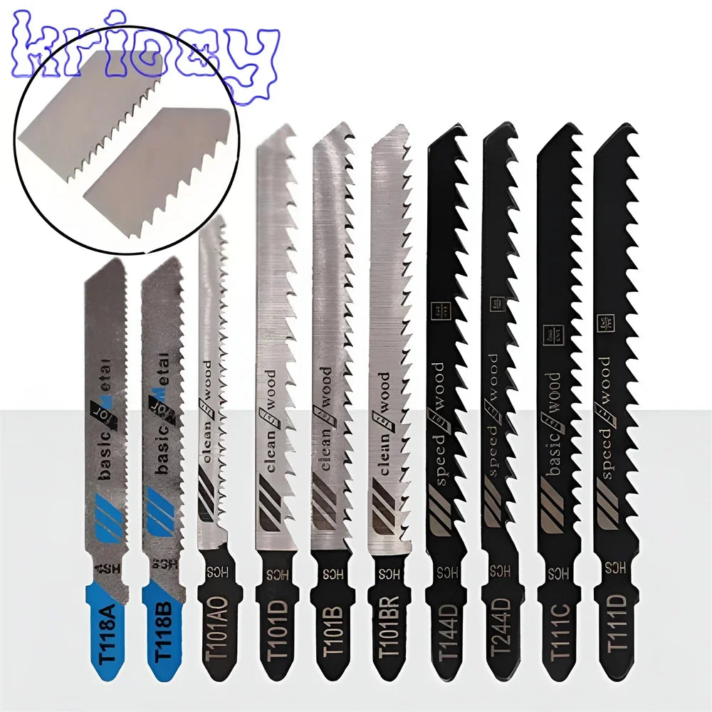 10 Piece Jigsaw Blade Set for Wood and Metal, Accessories for Jigsaw with T-shank Holder Electric Saw Blades Jig Saw Blade