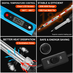 Soldering Iron Kit for Electronics 80W LCD Digital Adjustable Temperature Welding Repair Tools with Switch, Solder Tin Tips
