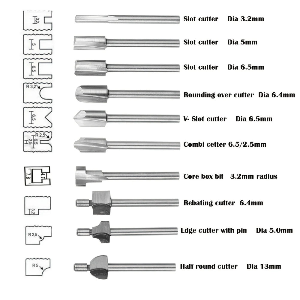 Woodworking Router Bit HSS Milling Cuuter for Dremel Rotary Tools DIY Wood Carbide Carving Engraving Trimming Drilling Carpentry
