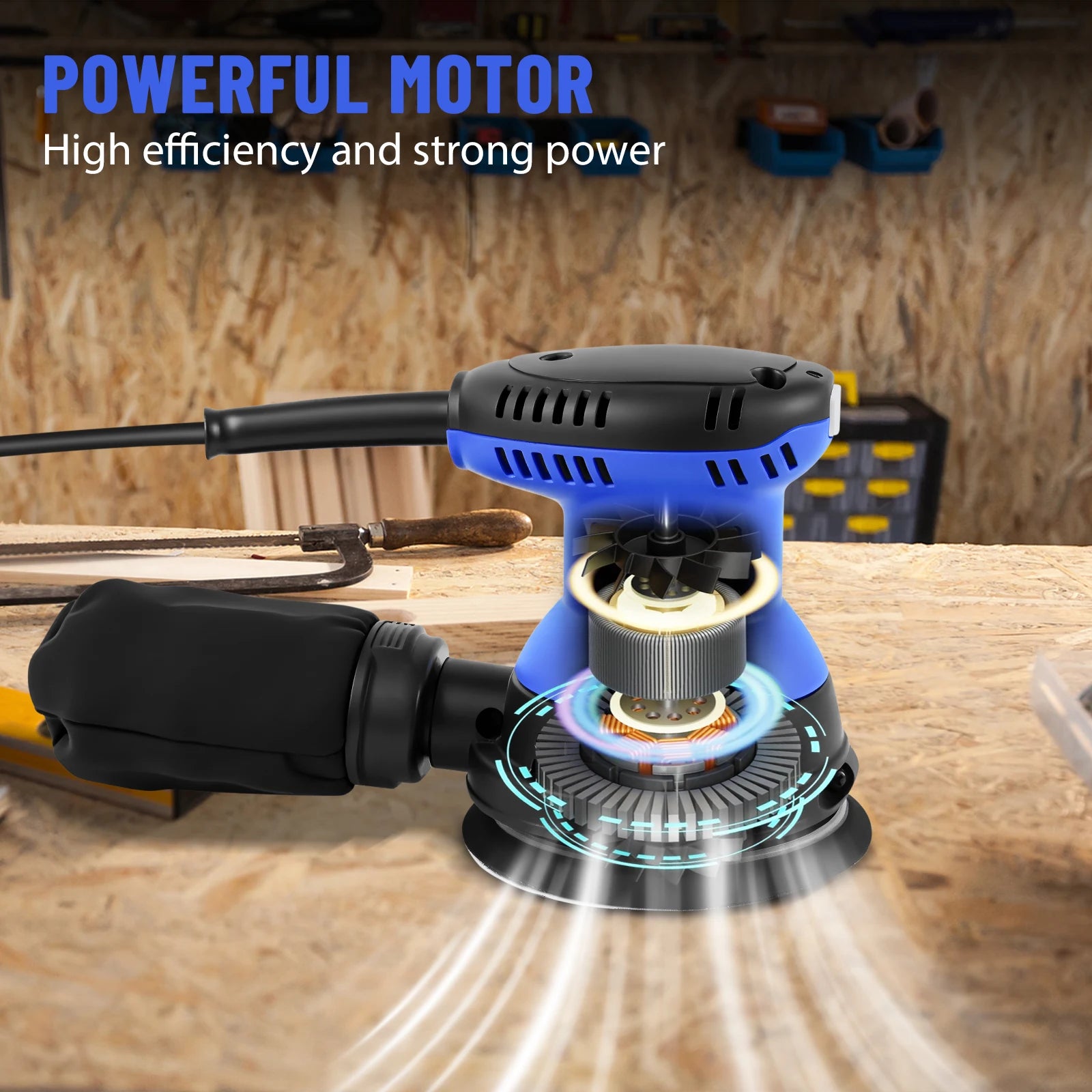 DayPlus 300W Random Orbital Sander with 15pcs Sandpaper & Dust Bag, 6 Speeds 125mm Sanding Machine for Wood Metal Polishing