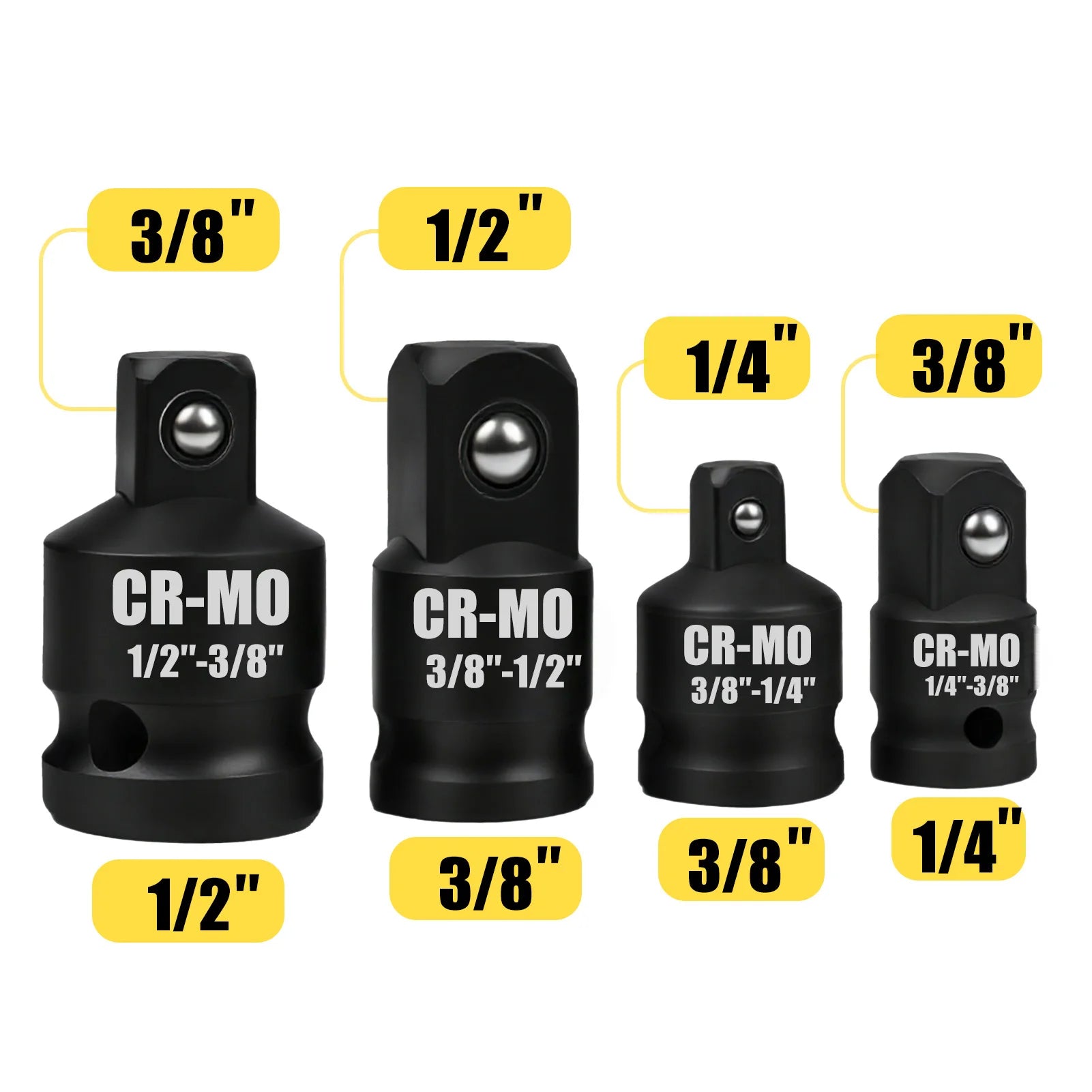 Impact Socket Adapter Reducer Set 4pcs/set 1/2 3/8 1/4 inch Use Wrenches Drills in Auto and Impact Driver Construction Work