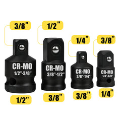 Impact Socket Adapter Reducer Set 4pcs/set 1/2 3/8 1/4 inch Use Wrenches Drills in Auto and Impact Driver Construction Work