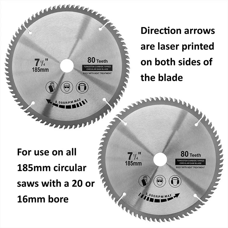 Circular Saw Blade Carbide Wood Cutting Disc TCT Saw Blade 185mm x80T x20mm Tipped Cutter Woodworking Cutting Tools Disc