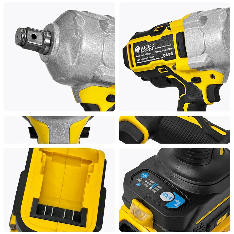 3/4inch Brushless Torque Impact Wrench 2200N for Heavy Industry Auto Repair HomeDiy Handheld Tool For Dewalt 20V Battery Pin