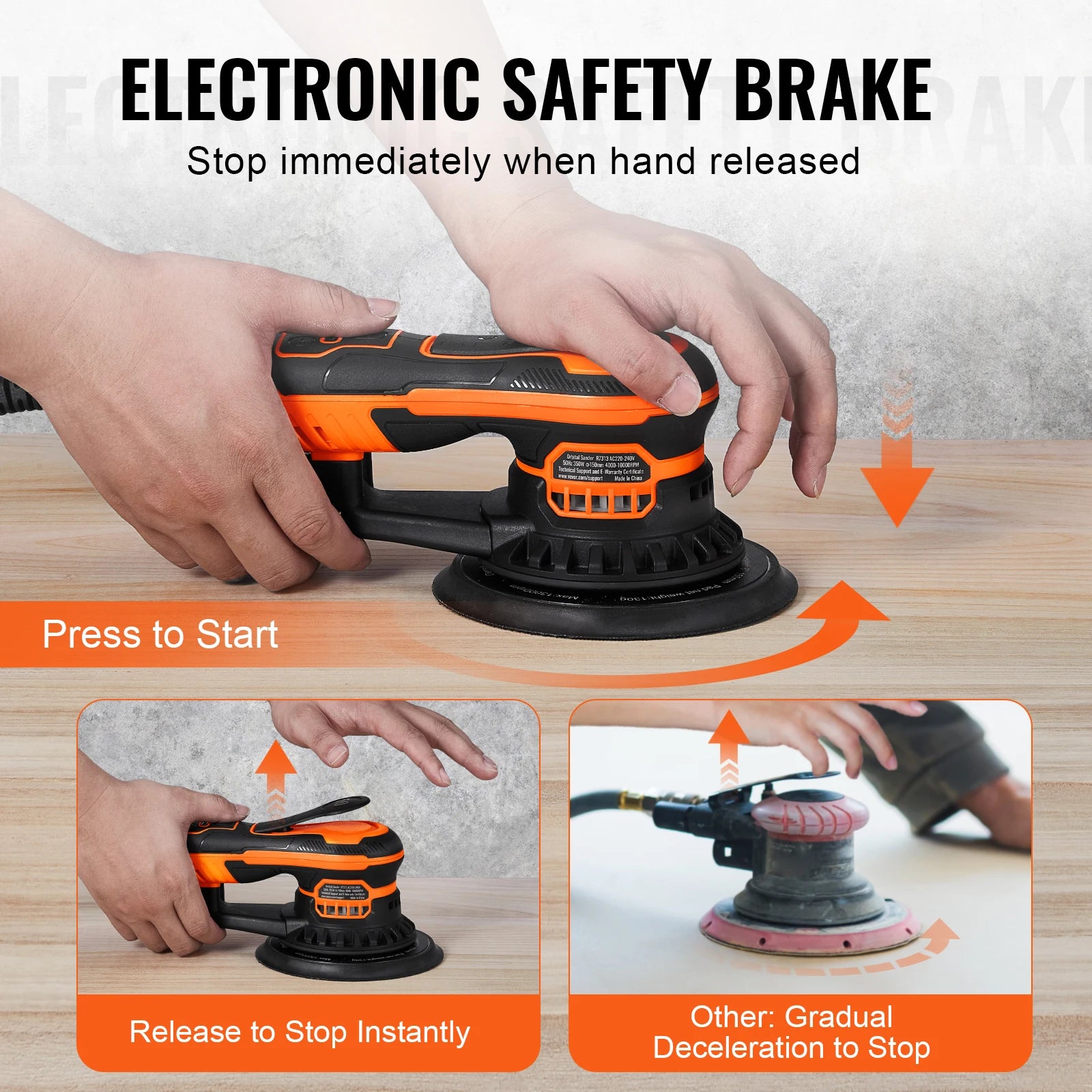 2026 hot sale SucceBuy Random Orbital Sander 350W Brushless 10000 PRM 6 Variable Speed Electric Orbital Sander for Woodworking D