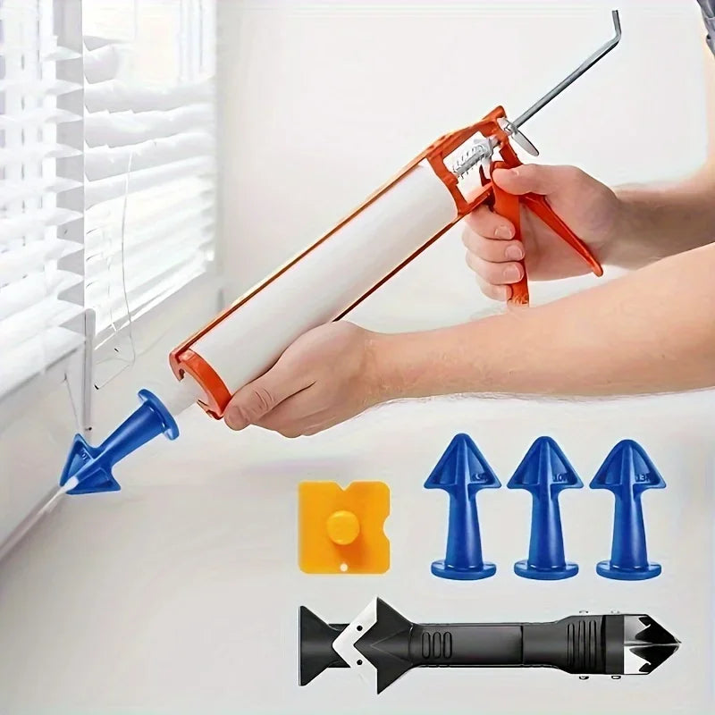 Caulking Tool Set with Metal and Silicone Heads - Manual Sealant Applicator for Precision Finishing,Durable Plastic Construction