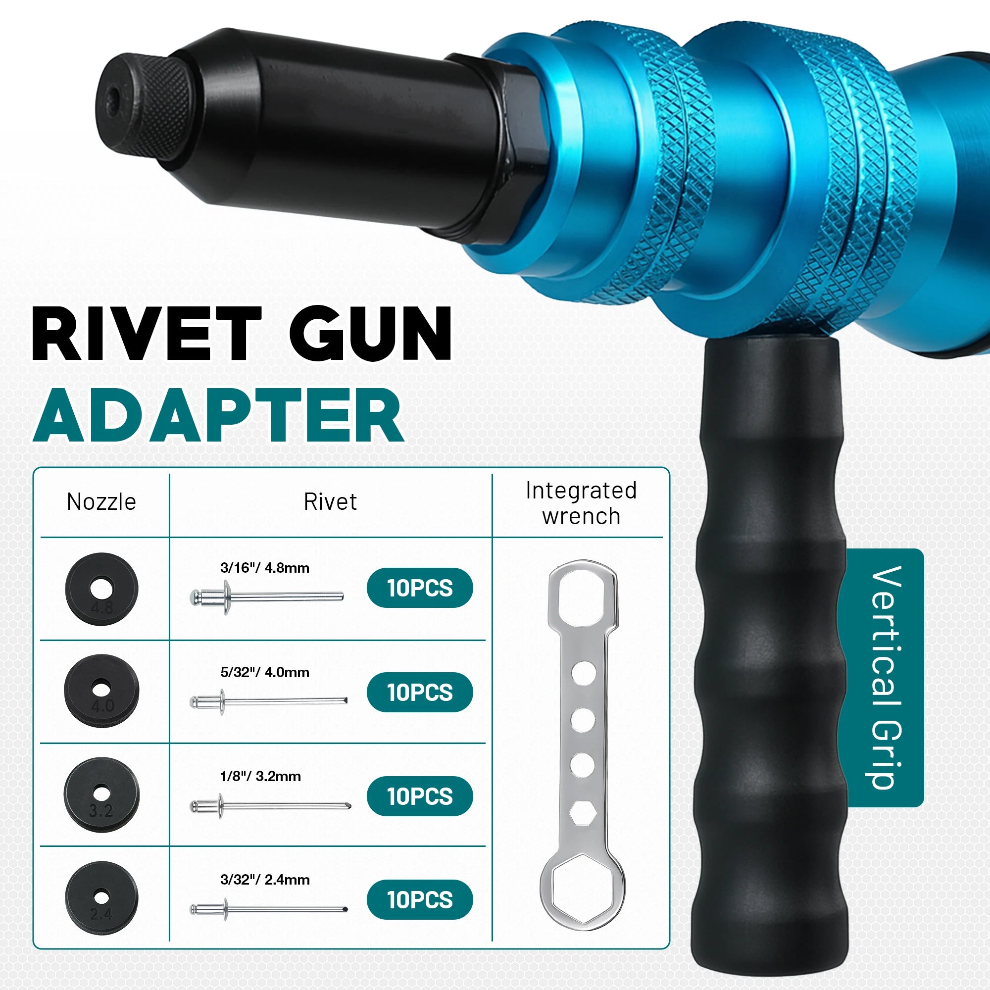 Rivet Gun Adapter Rivet Attachment for Electric Drill and Cordless Electric Power Drill Easy processing for Pop Rivets